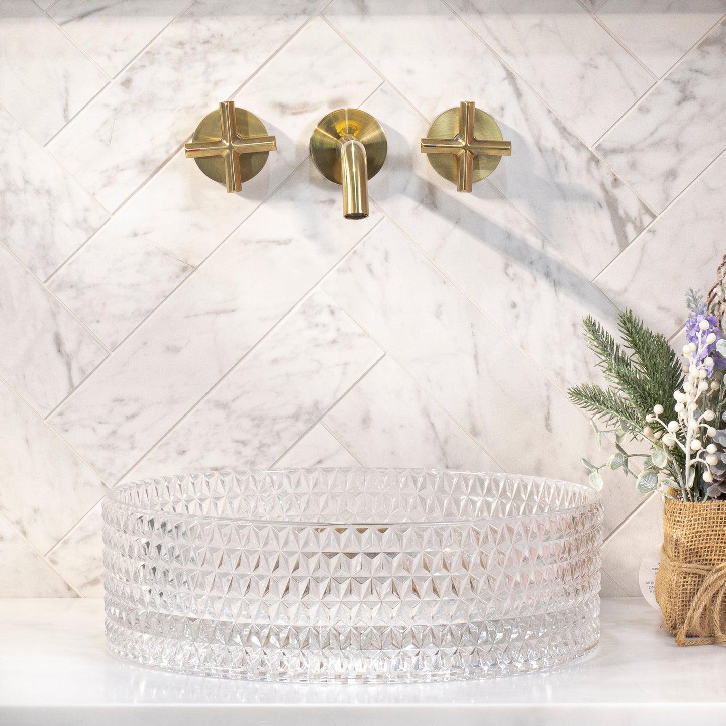 Kahm Mediterranean 360mm Above-Counter Glass Basin, Clear Glass
