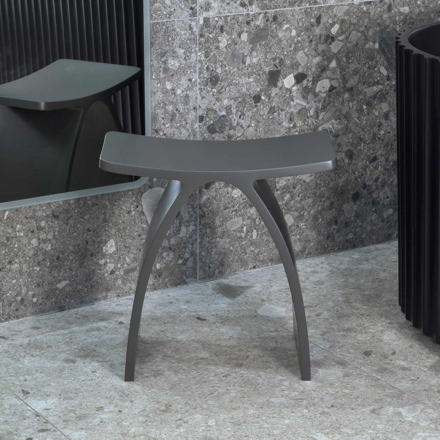 Kura Arch Artificial Stone Stool | Matte Charcoal |