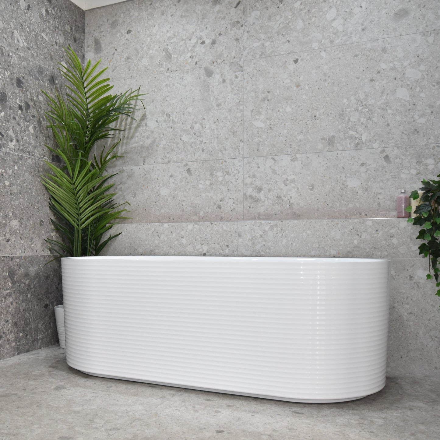 Brighton Corrugated 1500mm Ribbed Oval Freestanding Bath, Matte White