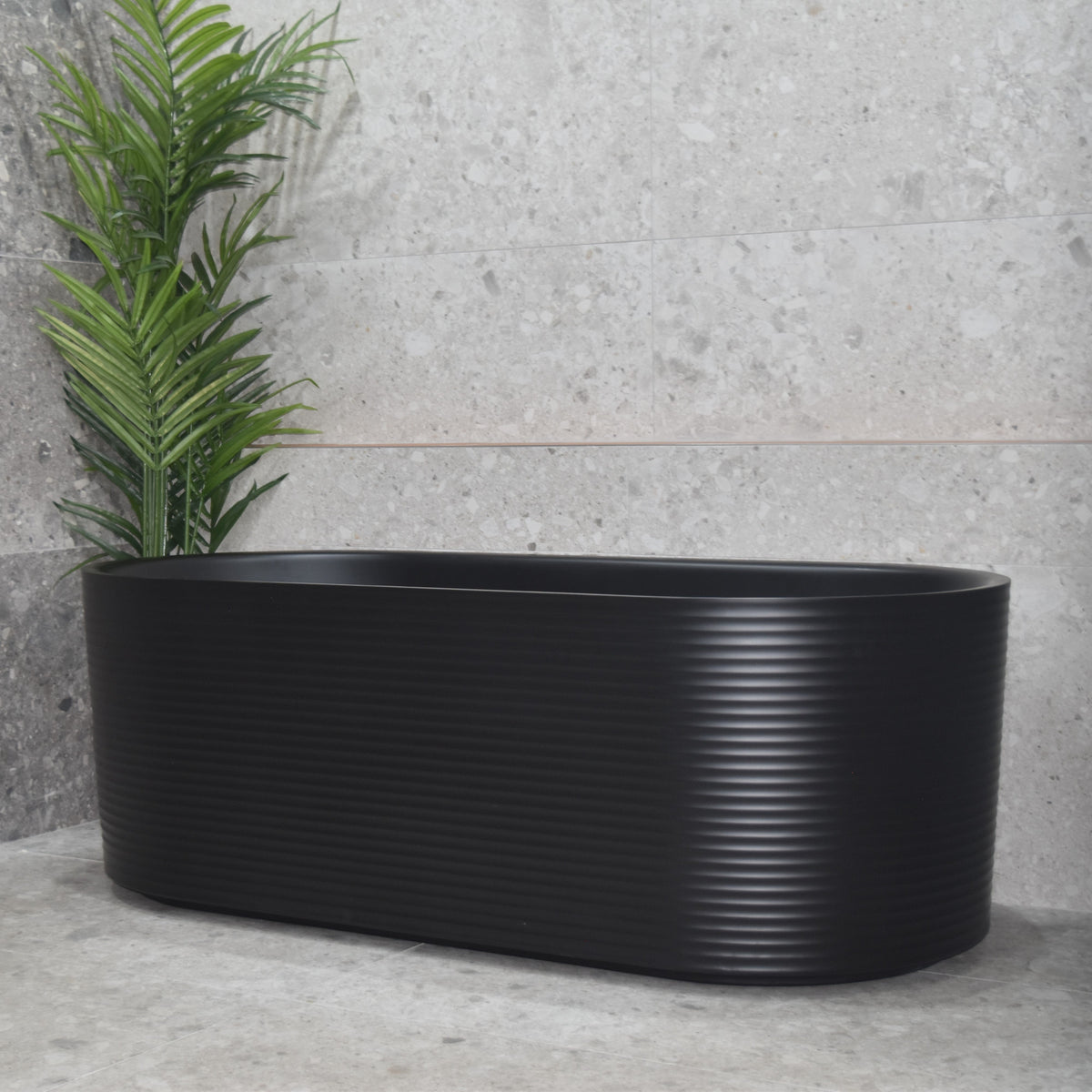 Brighton Corrugated 1500mm Ribbed Oval Freestanding Bath, Matte Black