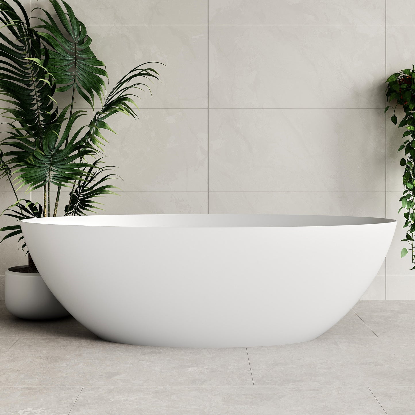 Petite Egg 1600mm Water-Saving (Low Volume) Artificial Stone Freestanding Bath | Matte White |