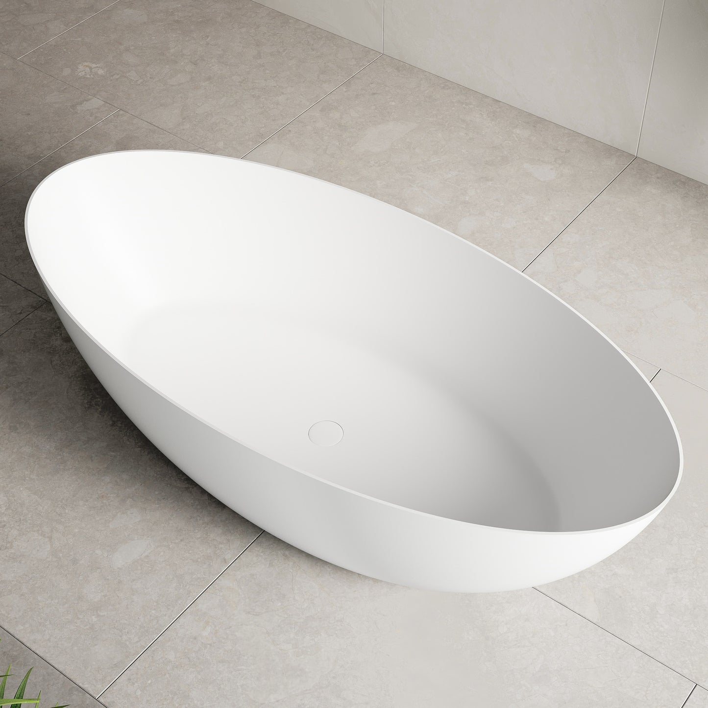 Petite Egg 1600mm Water-Saving (Low Volume) Artificial Stone Freestanding Bath | Matte White |