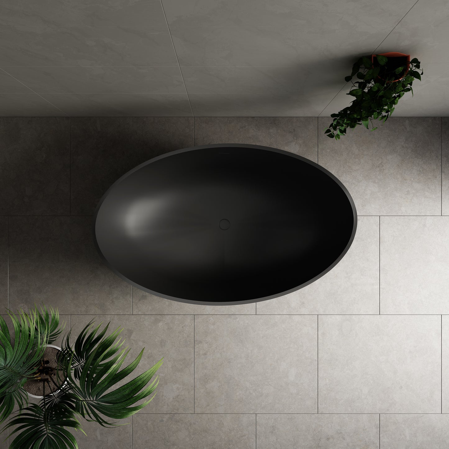 Wave 1800mm Oval Artificial Stone Freestanding Bath | Matte Black |