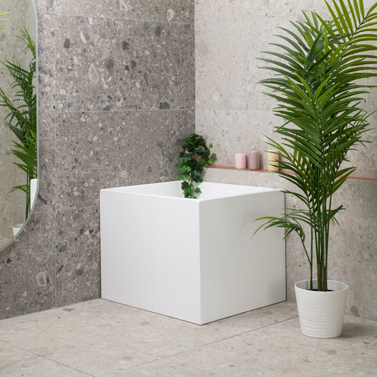 Hicube Multifit 900mm Japanese Freestanding Bathtub with Seat, Gloss White