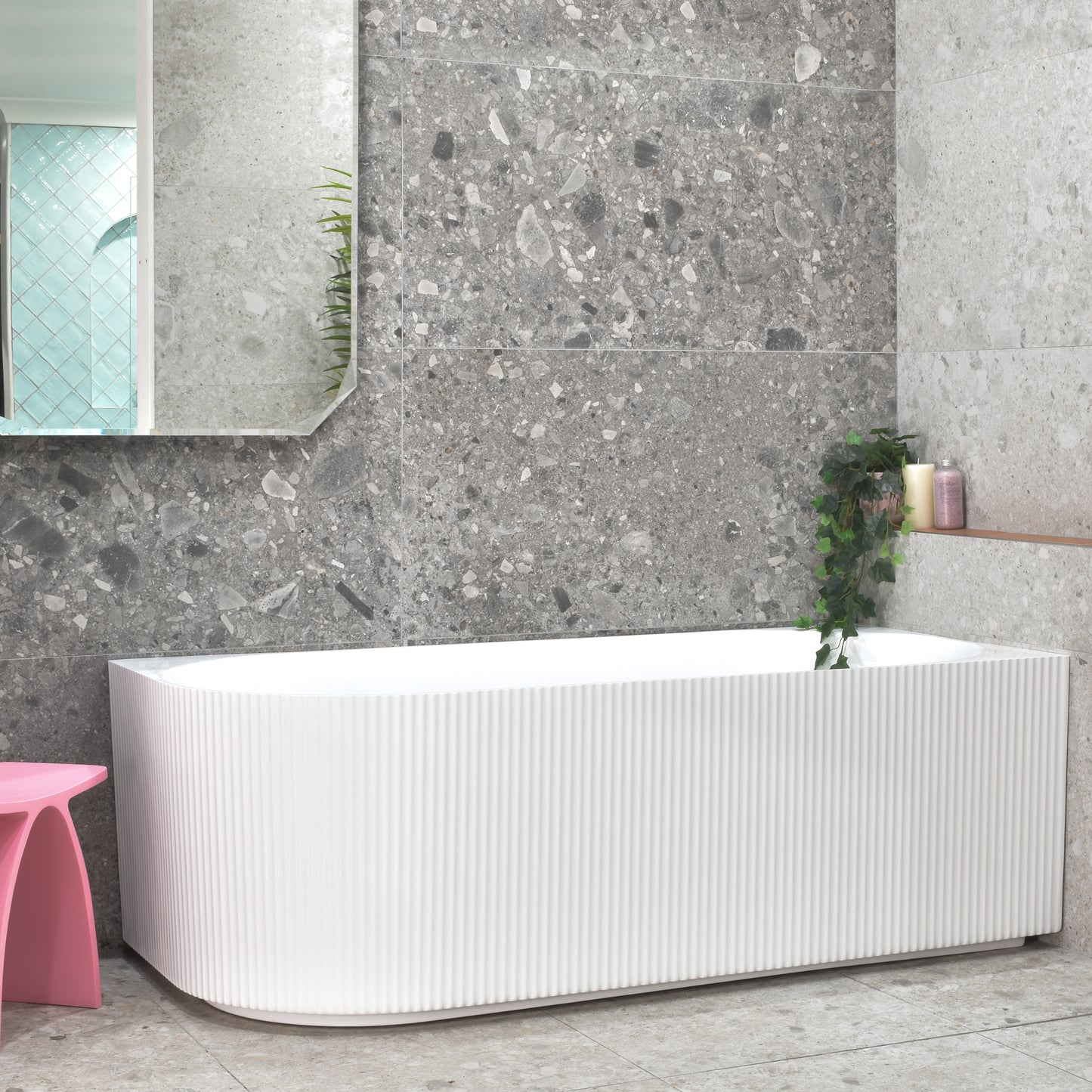 Brighton Groove 1700mm Fluted Oval Right Corner Freestanding Bath | Gloss White |