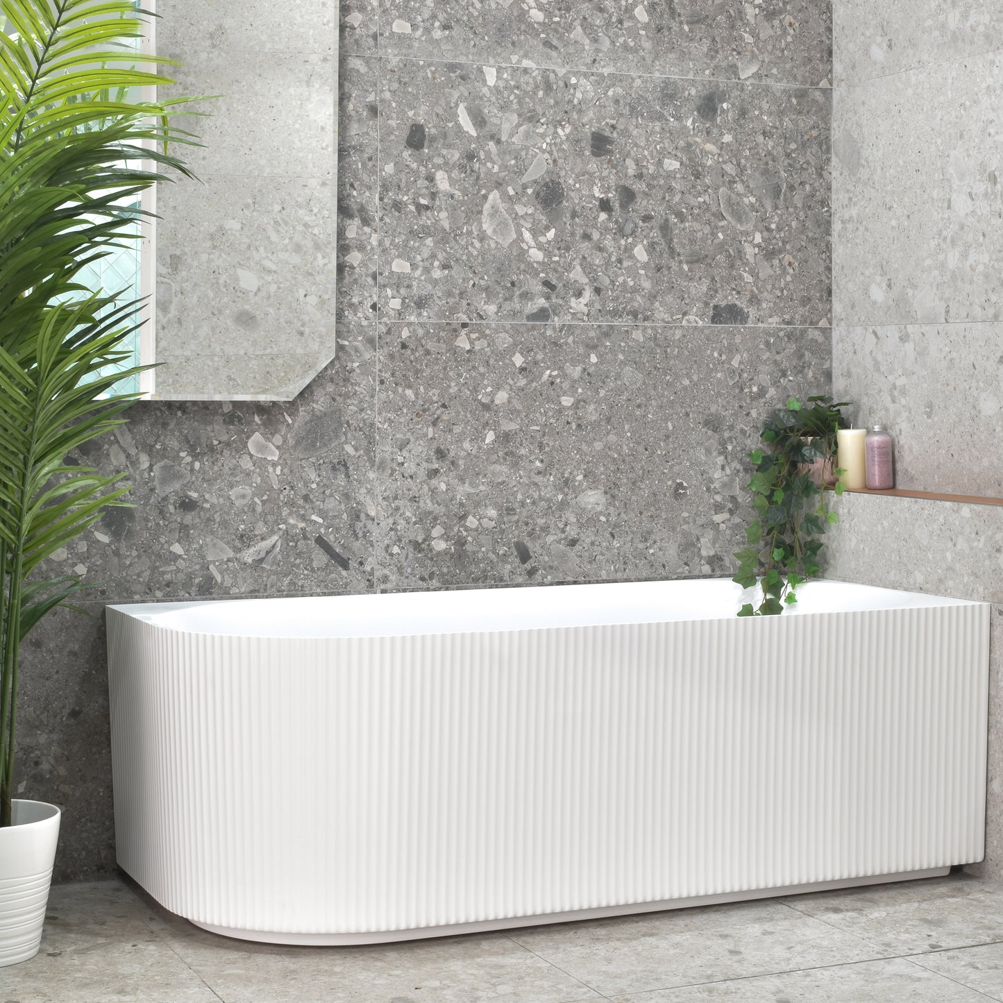 Brighton Groove 1700mm Fluted Oval Right Corner Freestanding Bath | Gloss White |