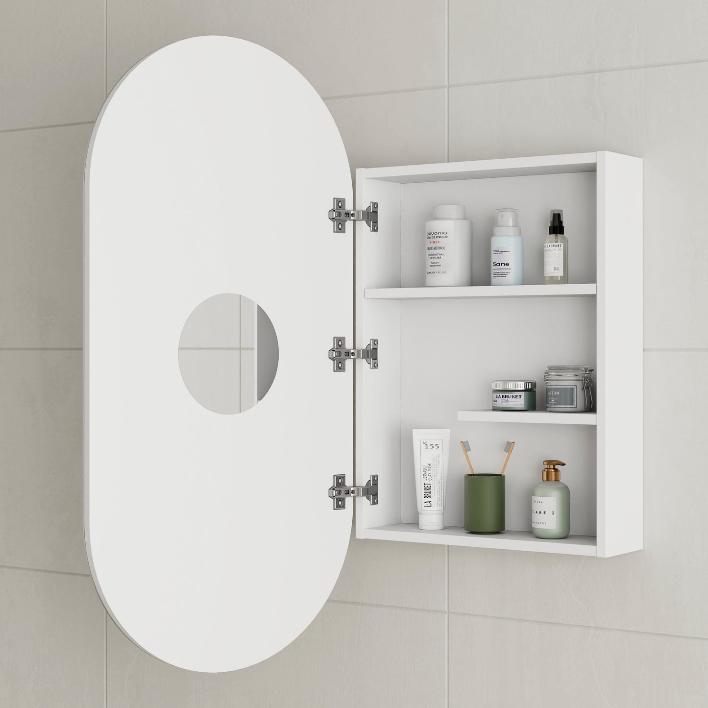 Pill Oval 500mm x 1000mm Mirrored Shaving Cabinet, Matte White