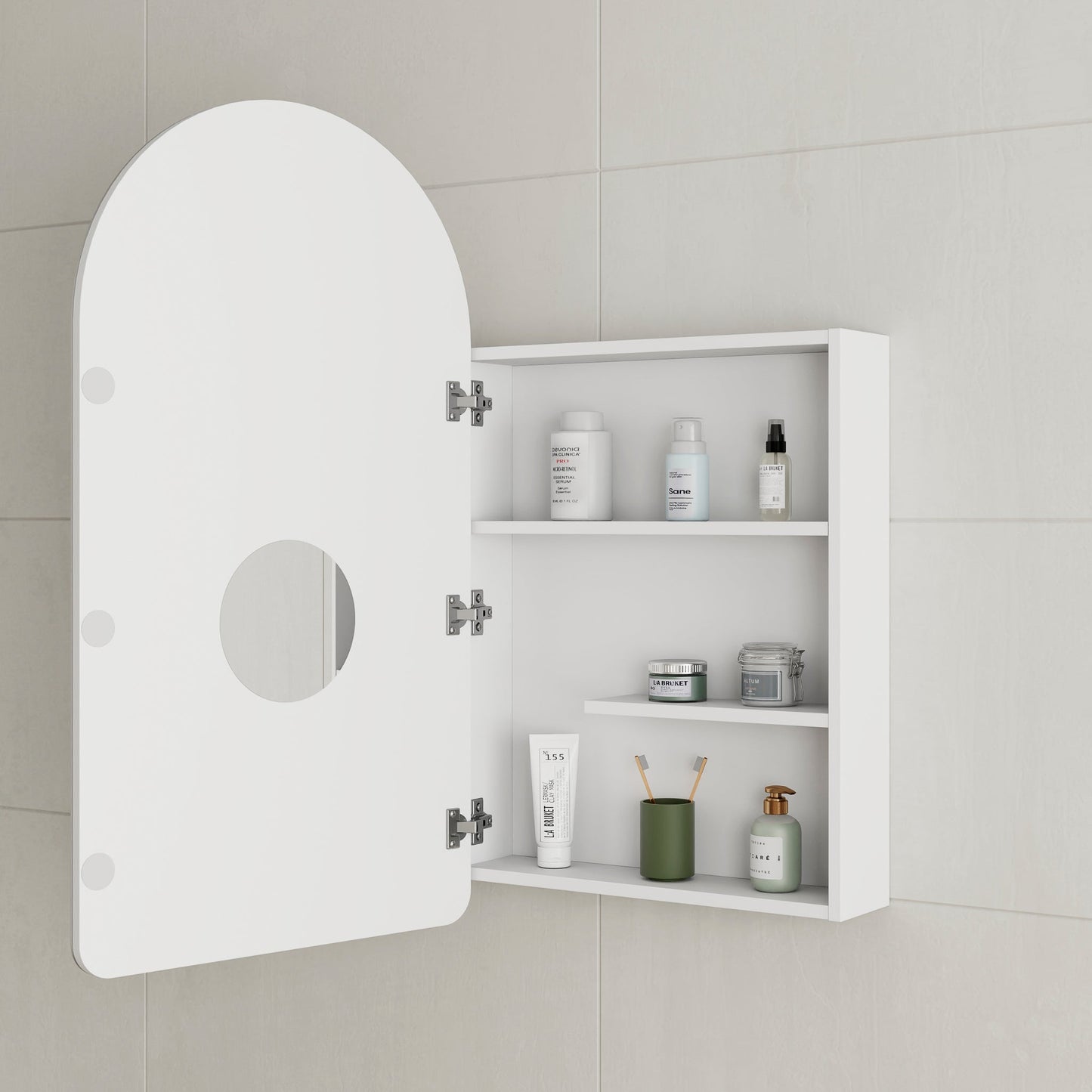 Arco Arch 400mm x 800mm Shaving Mirrored Cabinet, Matte White