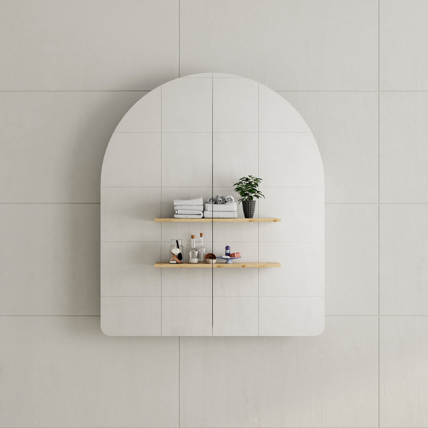Arco Arch 850mm x 1000mm Mirrored Shaving Cabinet, Matte White