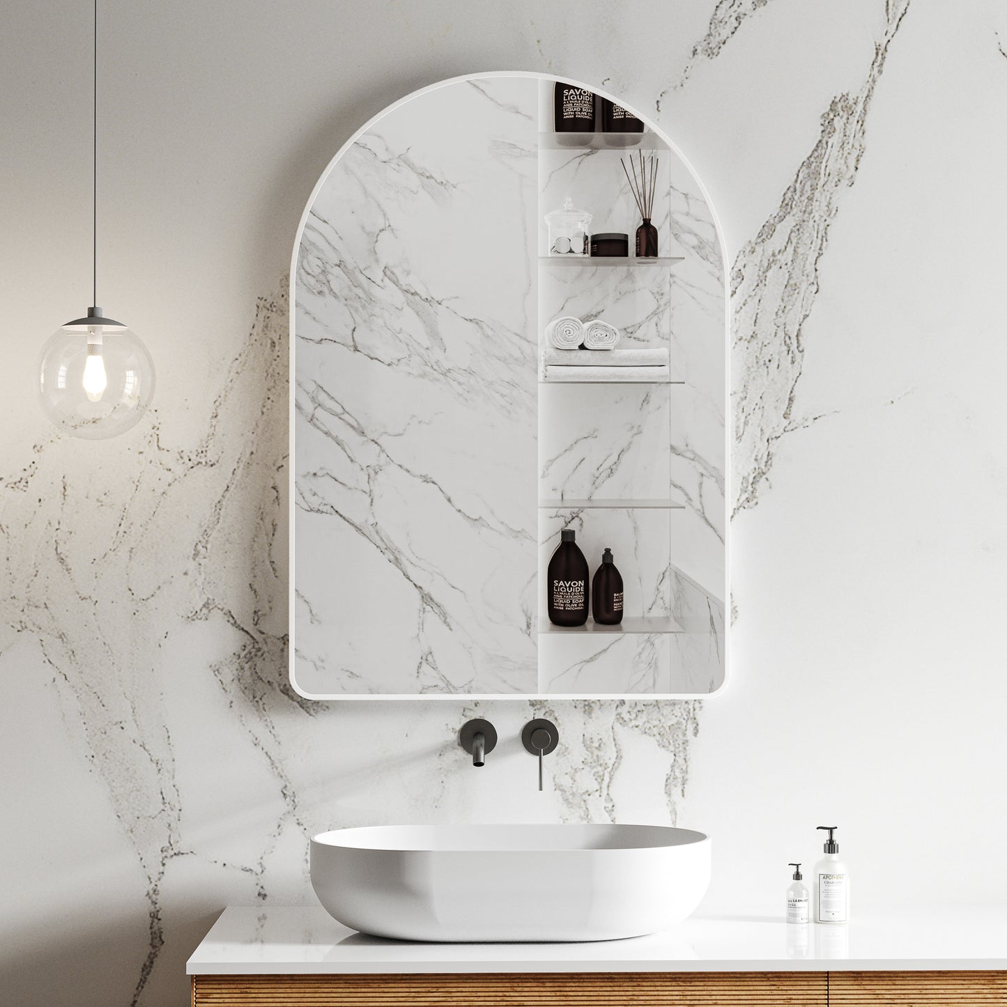 Arco Arch 700mm x 1000mm Mirror with Matte White Frame
