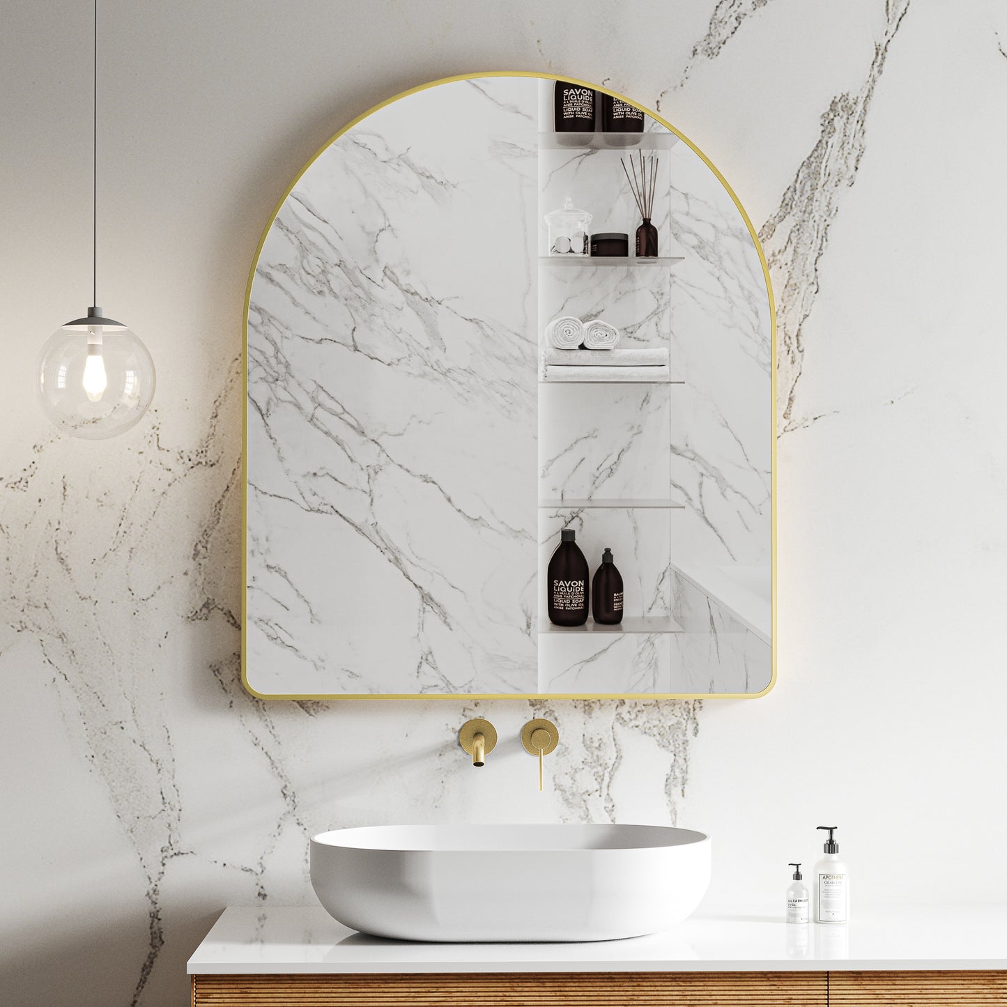 Arco Arch 850mm x 1000mm Mirror with Brushed Brass (Gold) Frame