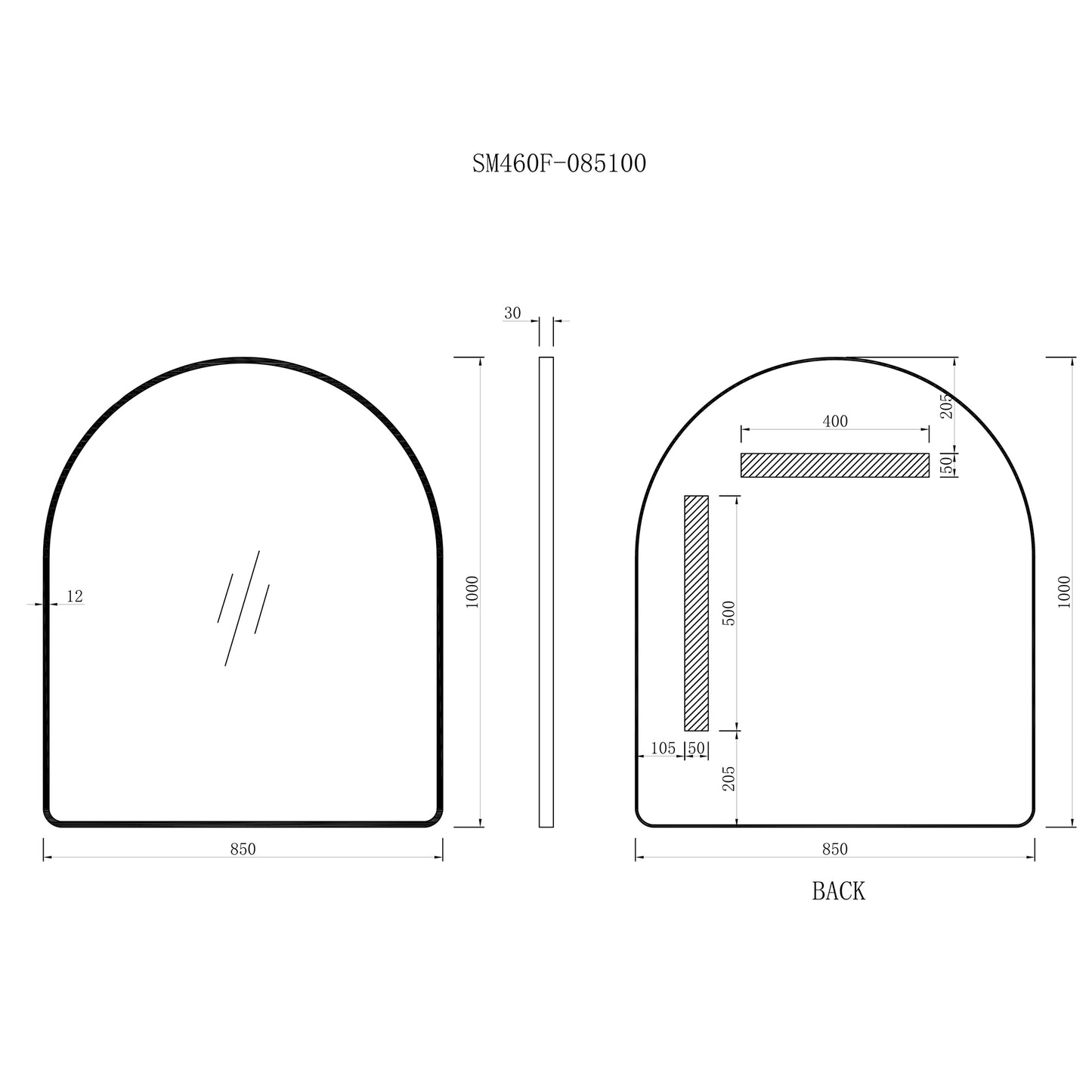 Arco Arch 850mm x 1000mm Mirror with Matte White Frame