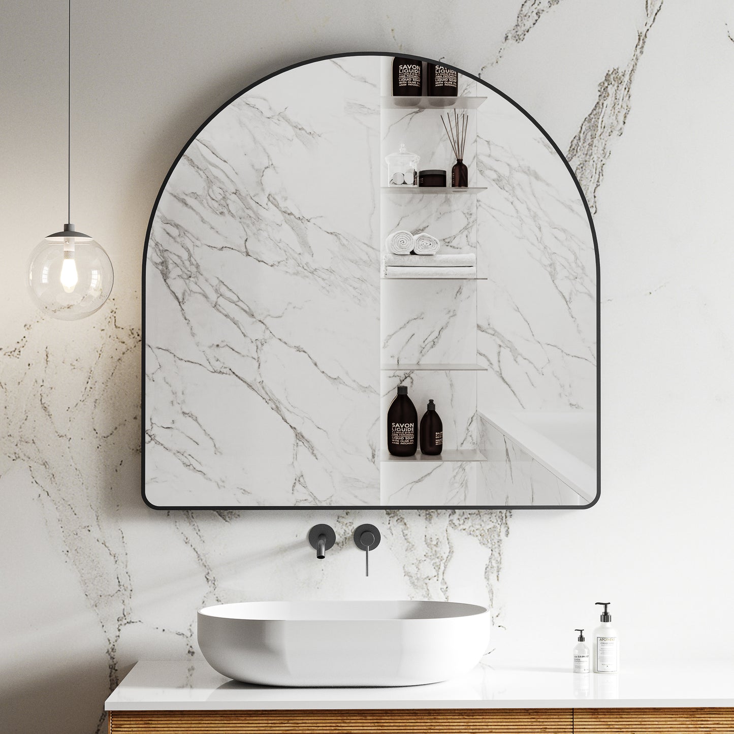 Arco Arch 1000mm x 1000mm Mirror with Matte Black Frame