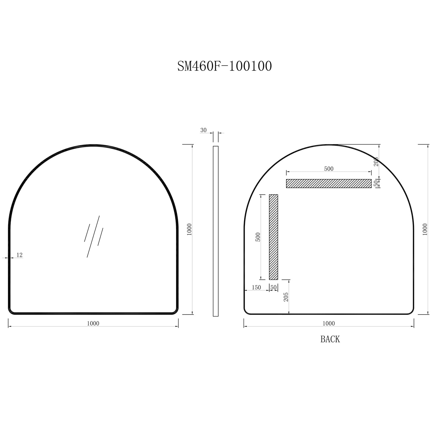 Arco Arch 1000mm x 1000mm Mirror with Matte Black Frame