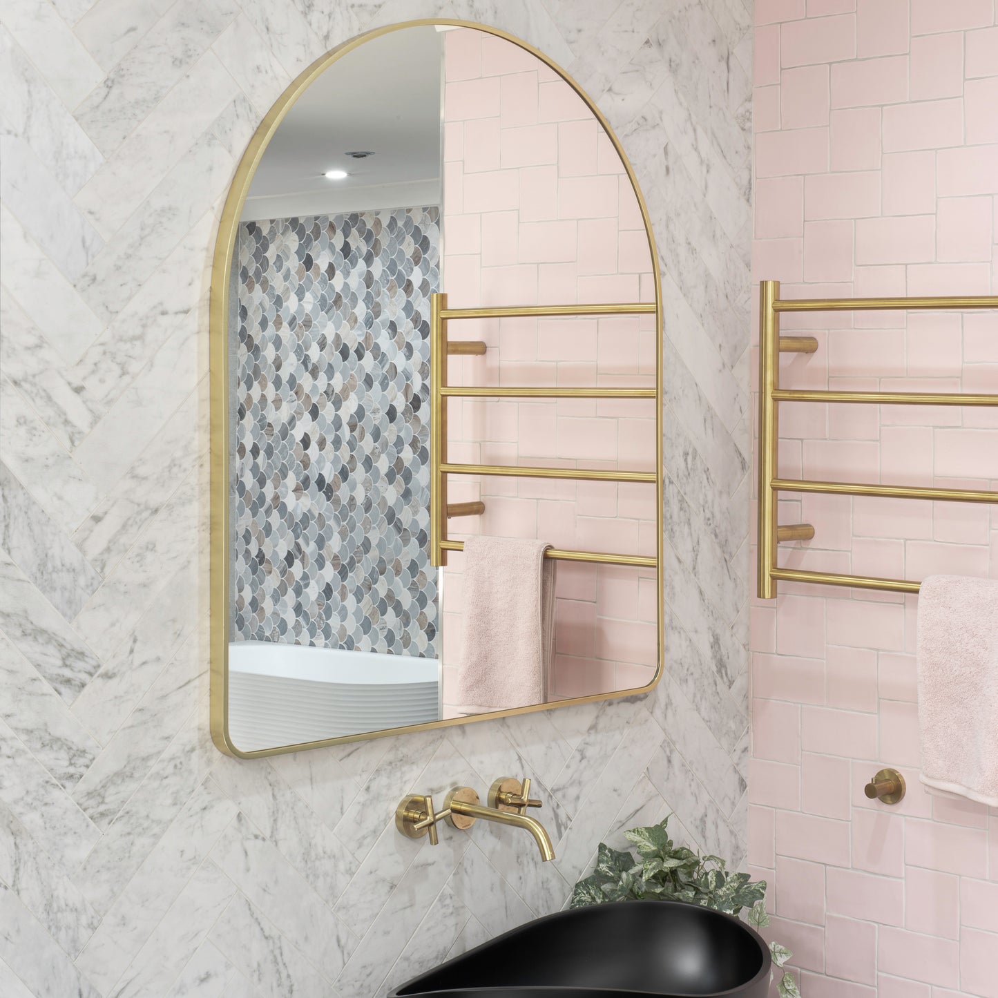 Arco Arch 850mm x 1000mm Mirror with Brushed Brass (Gold) Frame