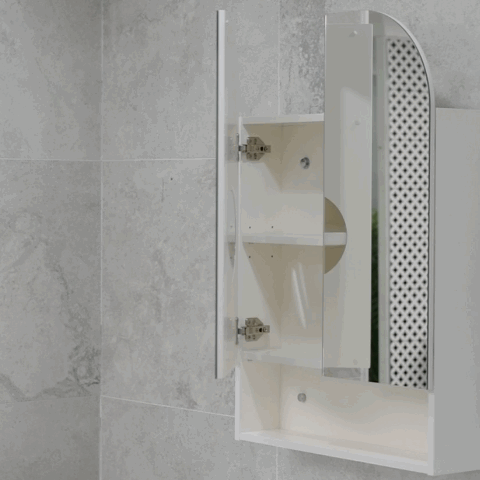 Tura Arch 800mm x 900mm Mirrored Shaving Cabinet with Exposed Shelf, Matte White