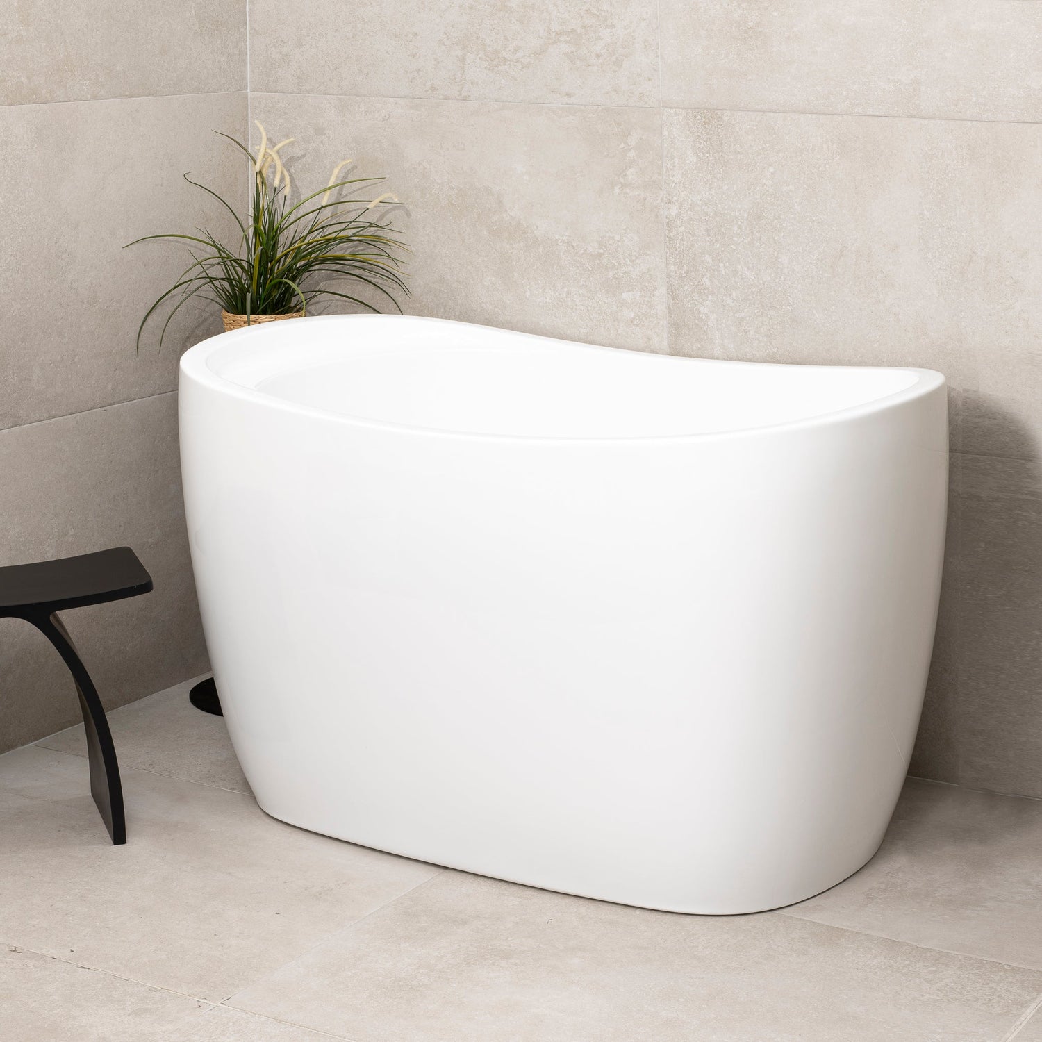 Ofuro 1200mm extra-height Japanese soaking freestanding bath with seat.