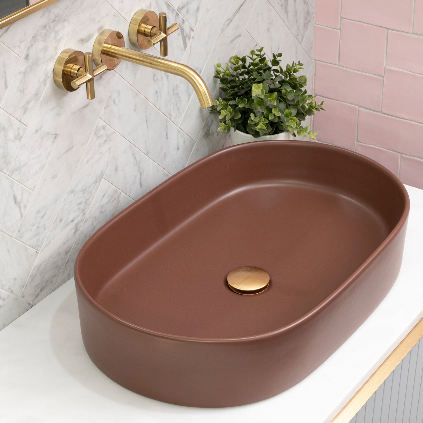 Pill Oval 600mm x 380mm Above-Counter Basin, Matte Mocha