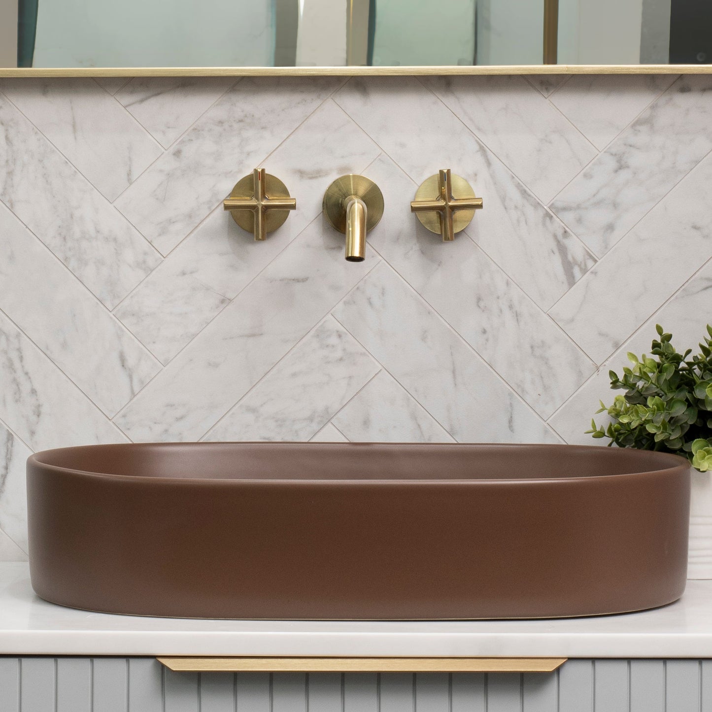 Pill Oval 600mm x 380mm Above-Counter Basin, Matte Mocha