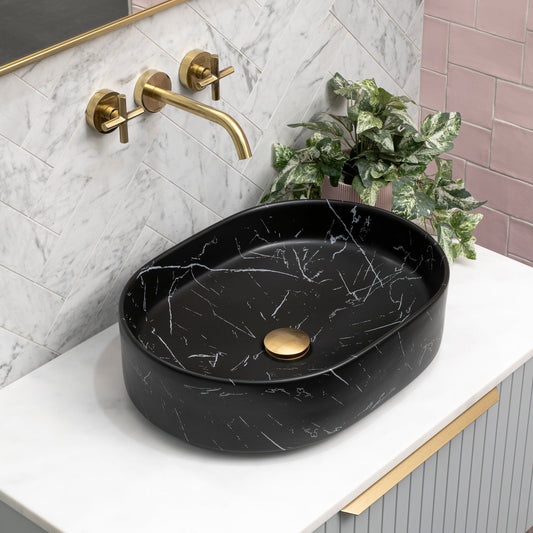 Pill Step 500mm x 370mm Above-Counter Basin, Fired Matte Nero Marquina