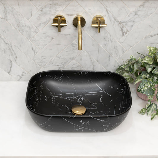 Julio 455mm x 325mm Above-Counter Basin, Fired Matte Nero Marquina