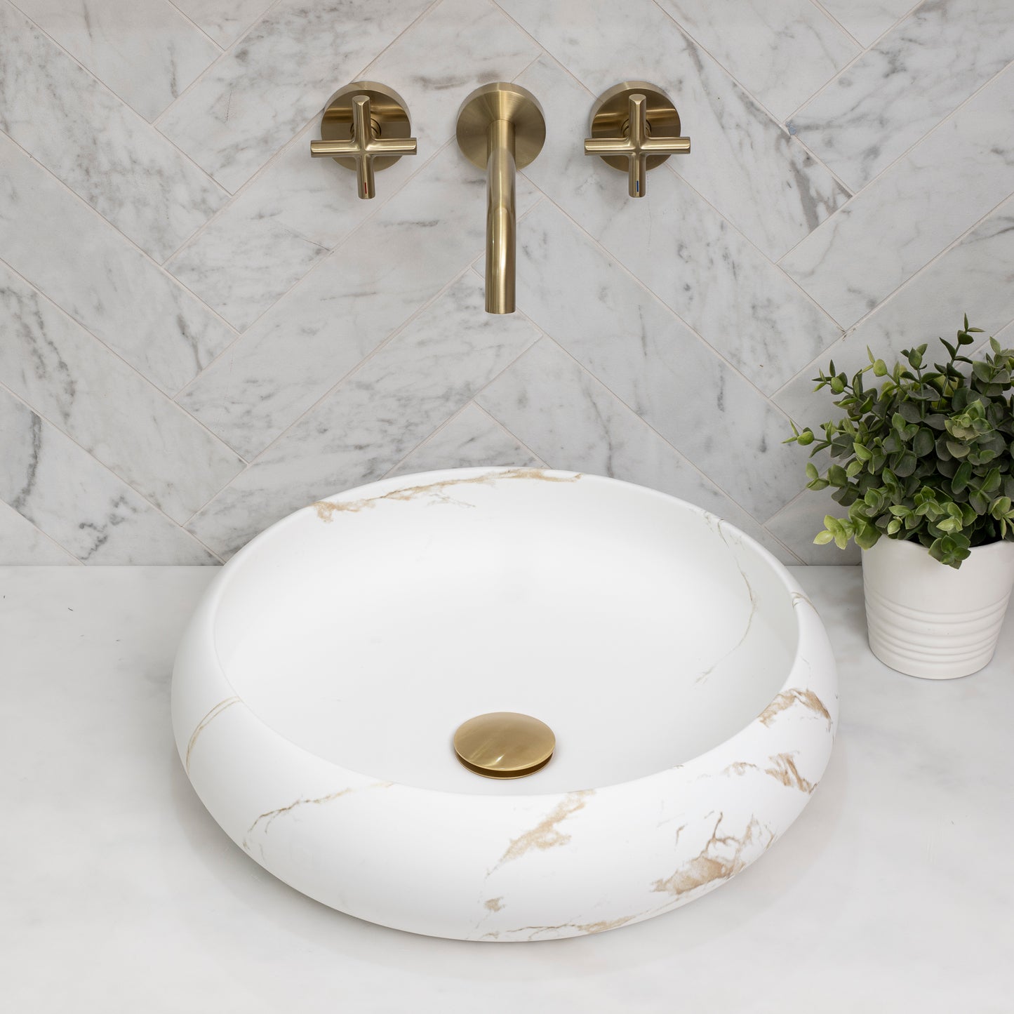 Disco Plus 415mm Above-Counter Basin, Matte Calacatta Gold