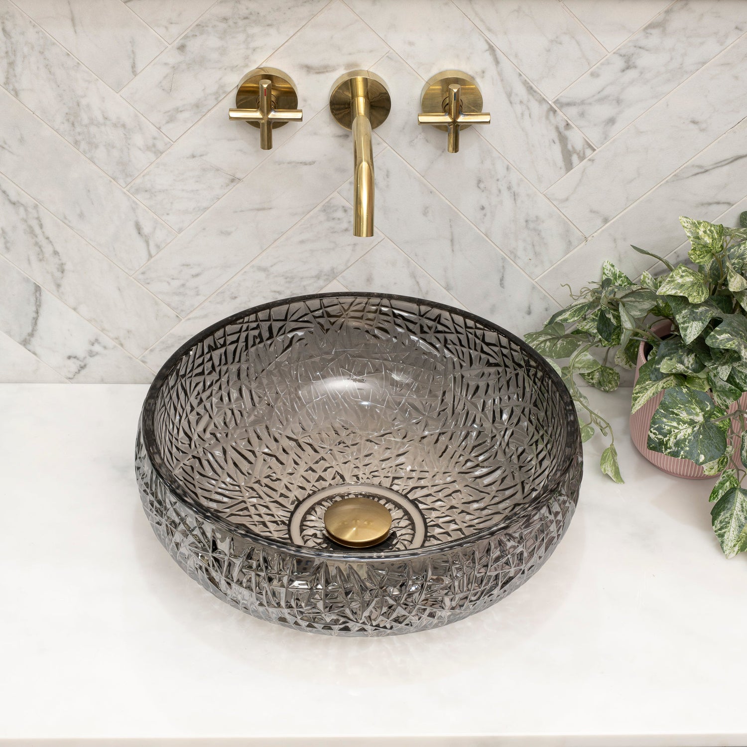 Disco 410mm Above-Counter Glass Basin, Black Glass – Enflair