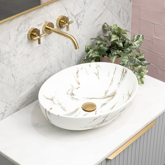 Ellipse 520mm x 395mm Above-Counter Basin, Fired Matte Calacatta