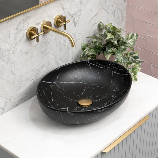 Ellipse 520mm x 395mm Above-Counter Basin, Fired Matte Nero Marquina