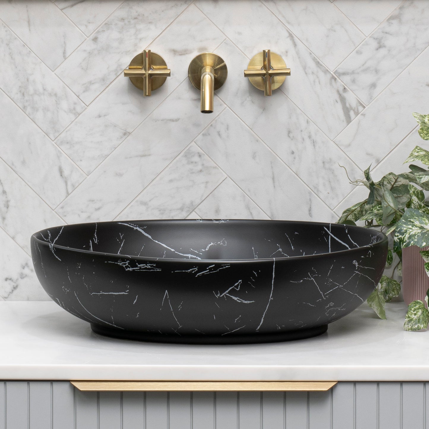 Ellipse 520mm x 395mm Above-Counter Basin, Fired Matte Nero Marquina