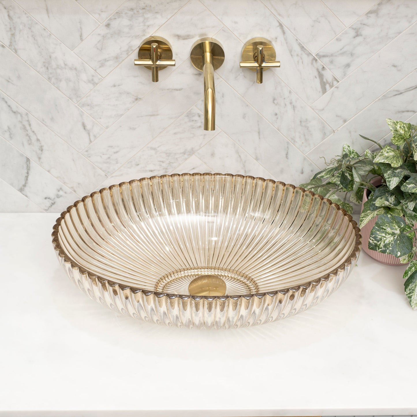 Capara 510mm X 350mm Above-Counter Glass Basin, Champagne Glass