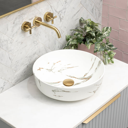 Dove 415mm Above-Counter Basin, Fired Matte Calacatta