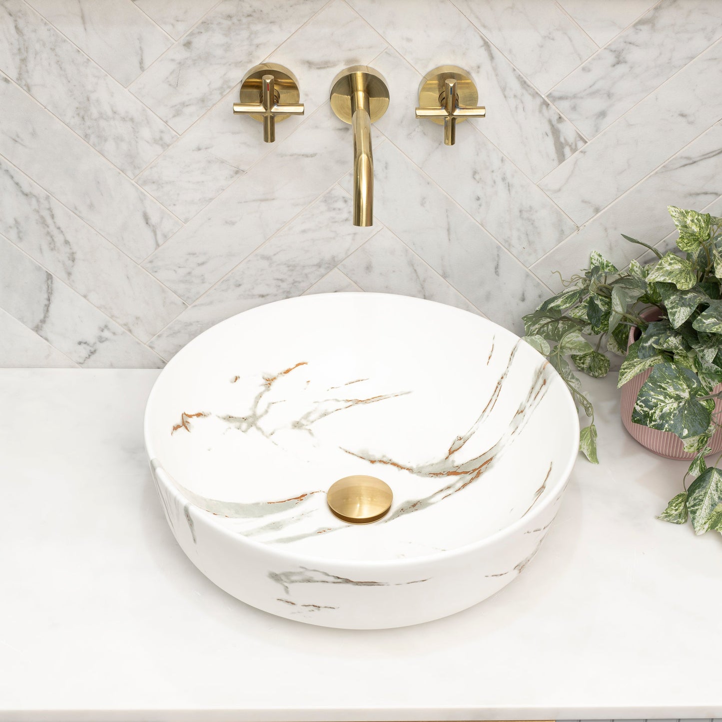 Dove 415mm Above-Counter Basin, Fired Matte Calacatta