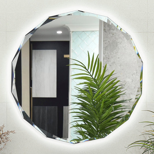 Fine Round Jewel 900mm Backlit LED Frameless Mirror with Jewelled Edge and Demister