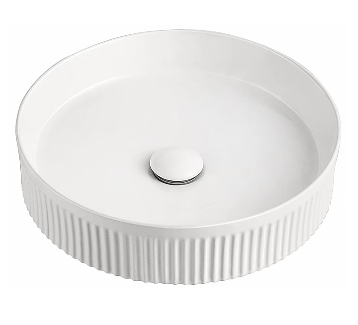 Circa Round Fluted 405mm Above-Counter Basin, Matte White