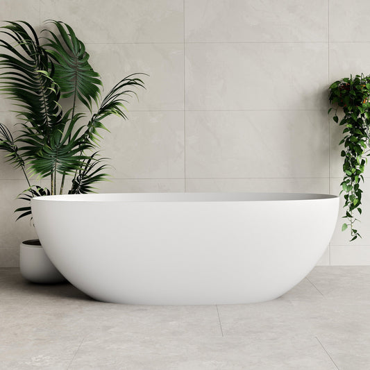 Byron Egg 1300mm Artificial Stone Freestanding Bath, Matte White