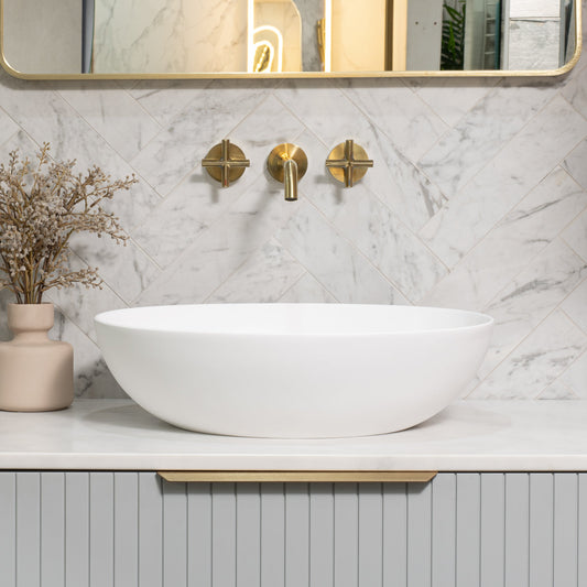 Byron Egg Oval 540mm x 400mm Artificial Stone Above-Counter Basin, Matte White