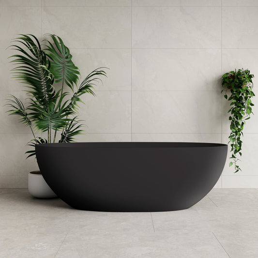 Byron Egg 1600mm Artificial Stone Freestanding Bath, Matte Black