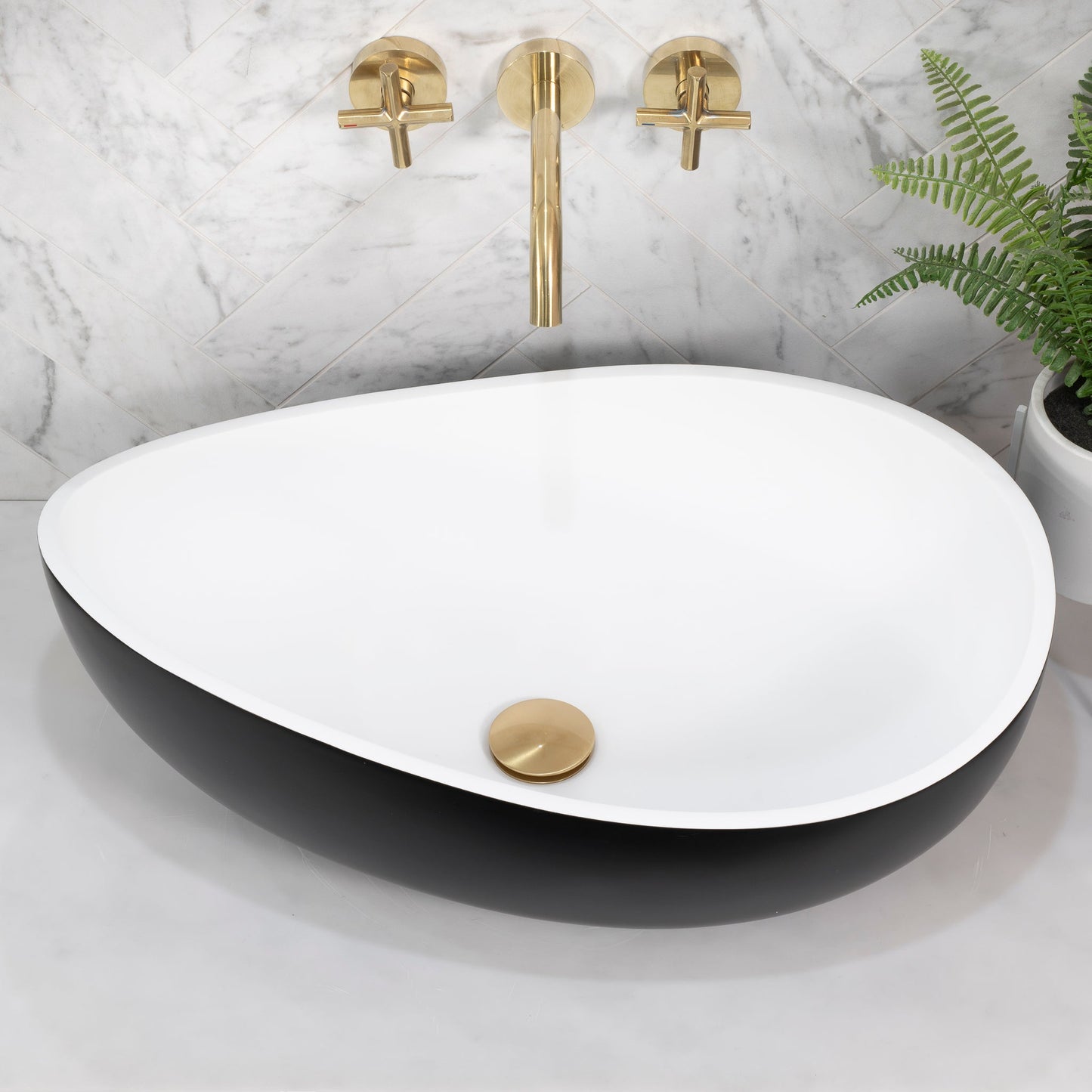 Wave Oval 600mm Artificial Stone Above-Counter Basin, Matte Black and White