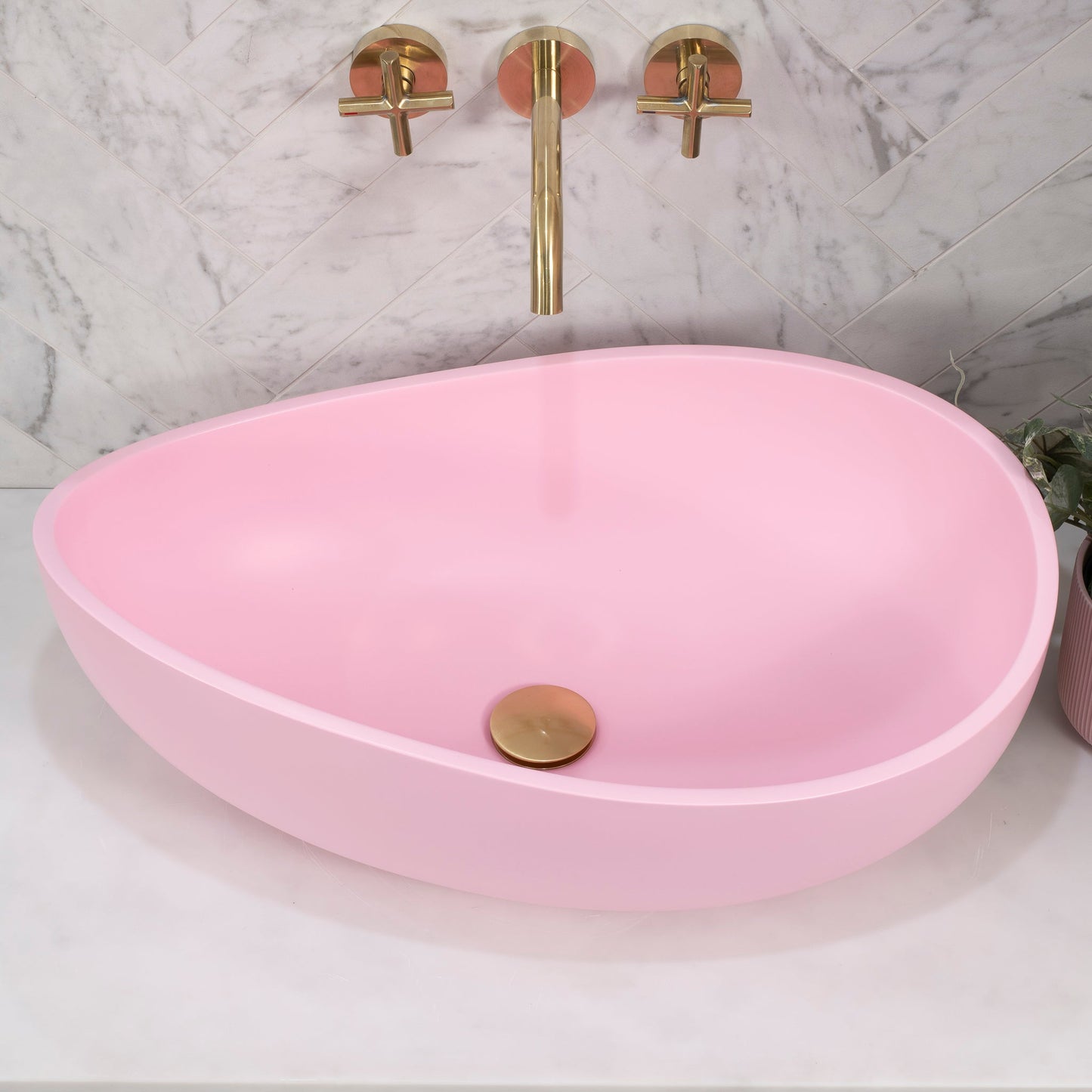 Wave Oval 600mm Artificial Stone Above-Counter Basin, Matte Pink