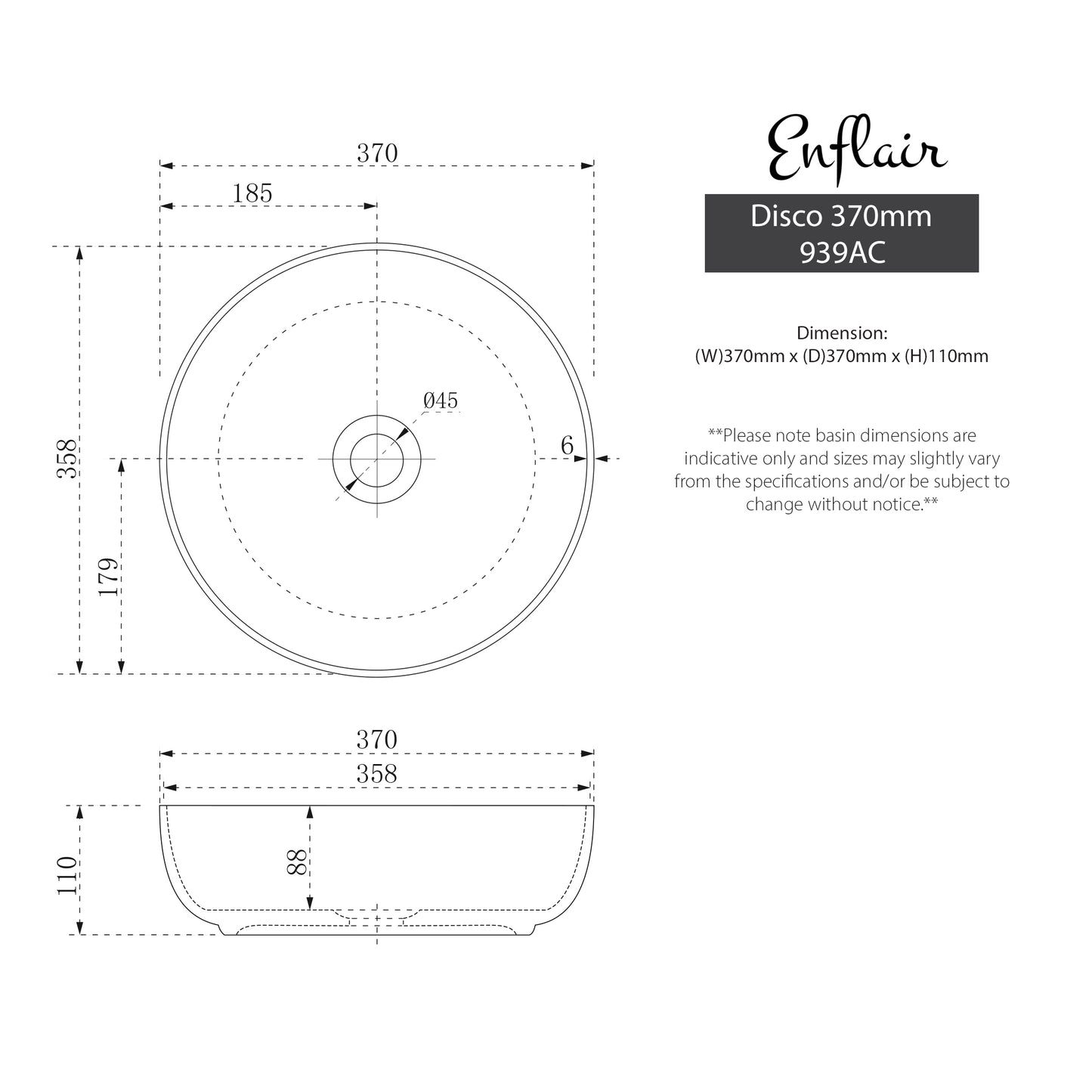 Disco 370mm Above-Counter Basin, Matte Calacatta Gold