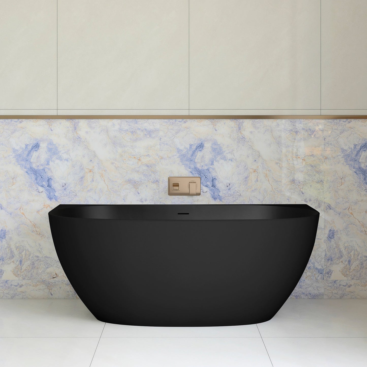 Byron Egg 1500mm Back to Wall Artificial Stone Freestanding Bath, Matte Black