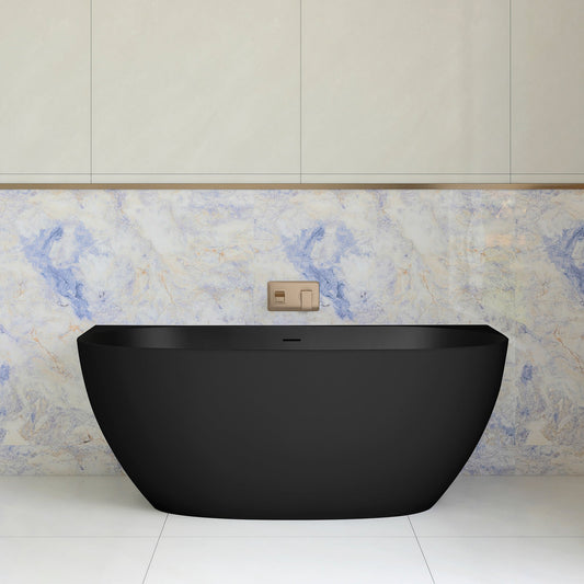 Byron Egg 1500mm Back to Wall Artificial Stone Freestanding Bath, Matte Black