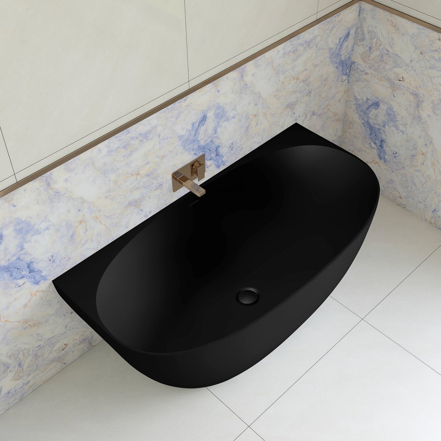 Byron Egg 1500mm Back to Wall Artificial Stone Freestanding Bath, Matte Black
