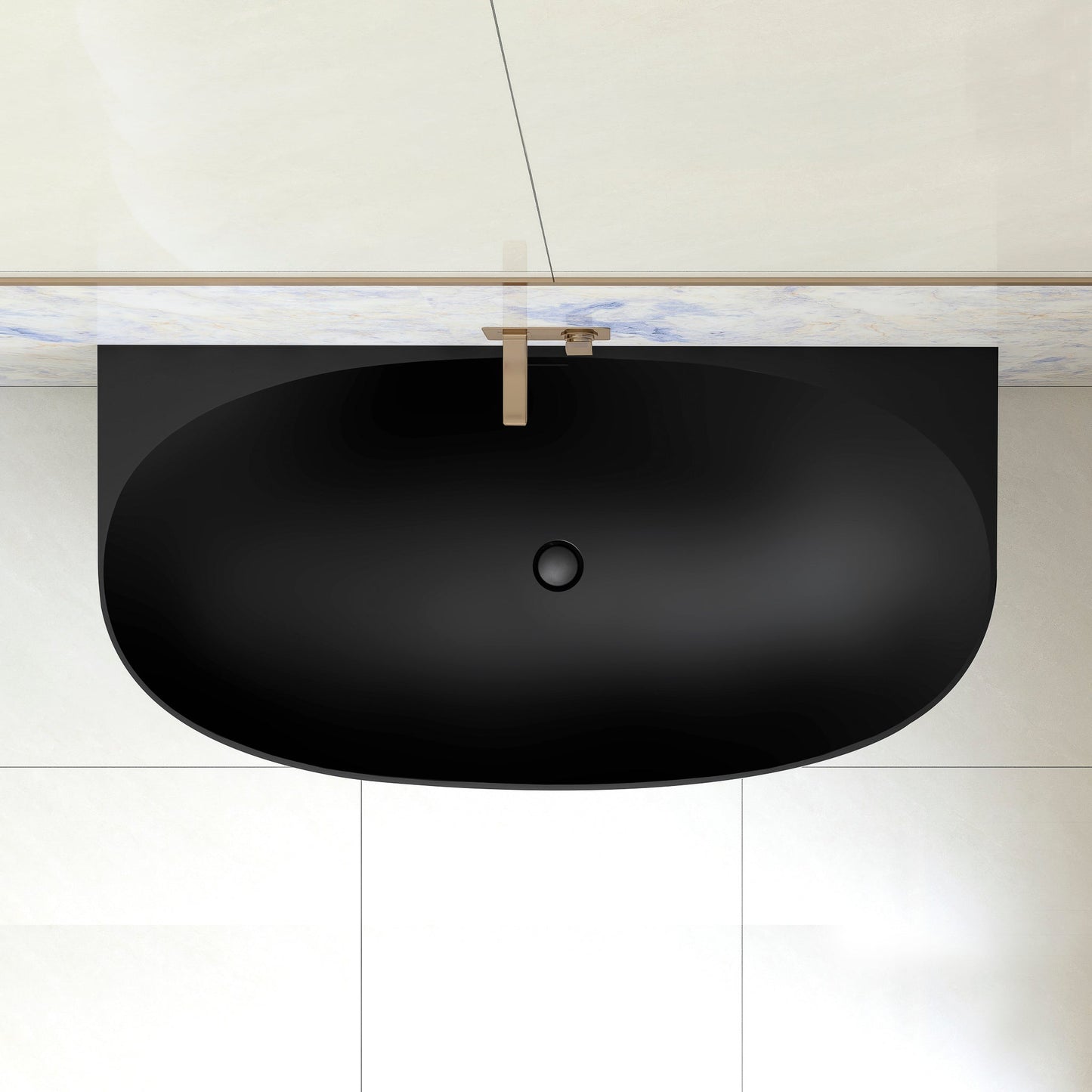 Byron Egg 1500mm Back to Wall Artificial Stone Freestanding Bath, Matte Black