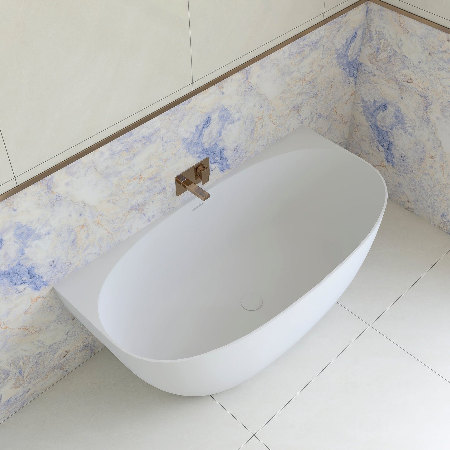 Byron Egg 1500mm Back to Wall Artificial Stone Freestanding Bath, Matte White