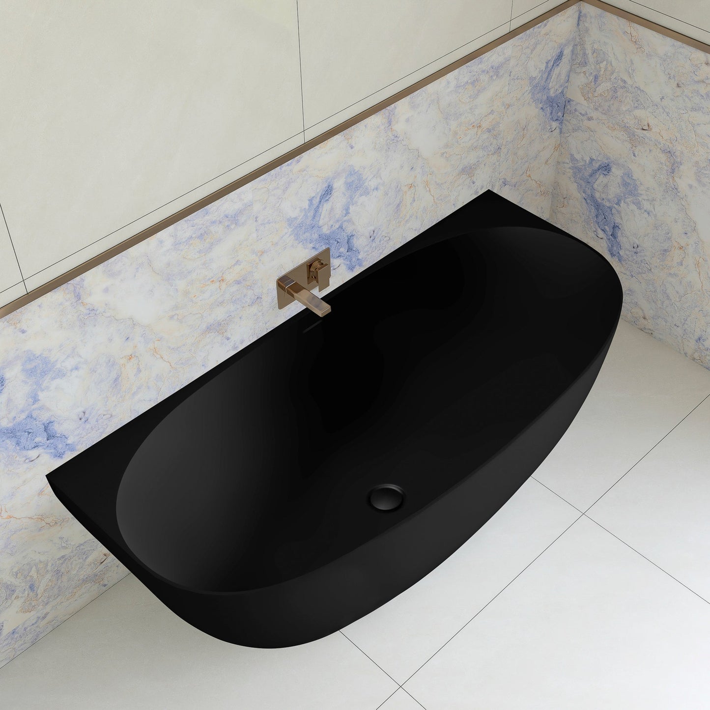 Byron Egg 1700mm Back to Wall Artificial Stone Freestanding Bath, Matte Black