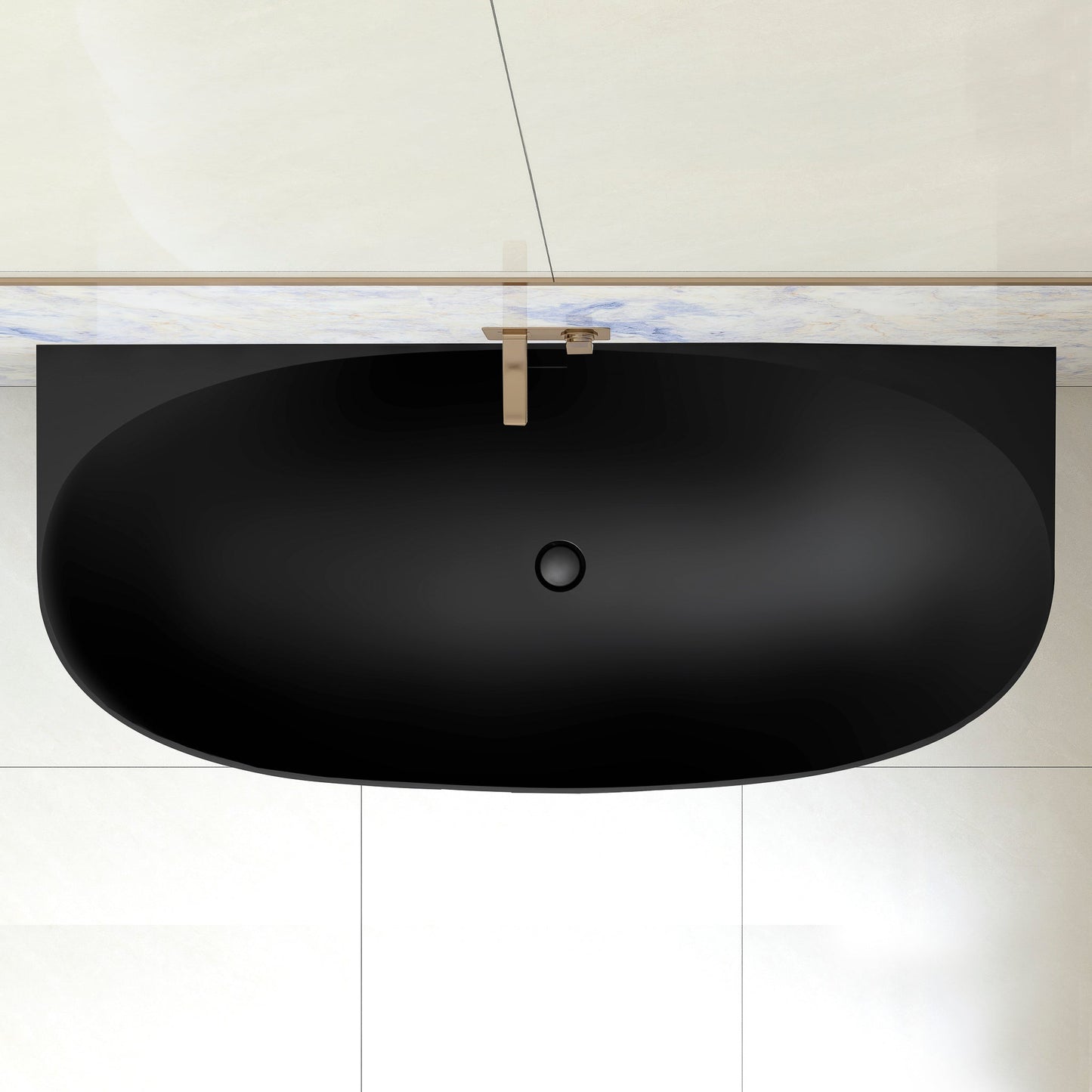 Byron Egg 1700mm Back to Wall Artificial Stone Freestanding Bath, Matte Black