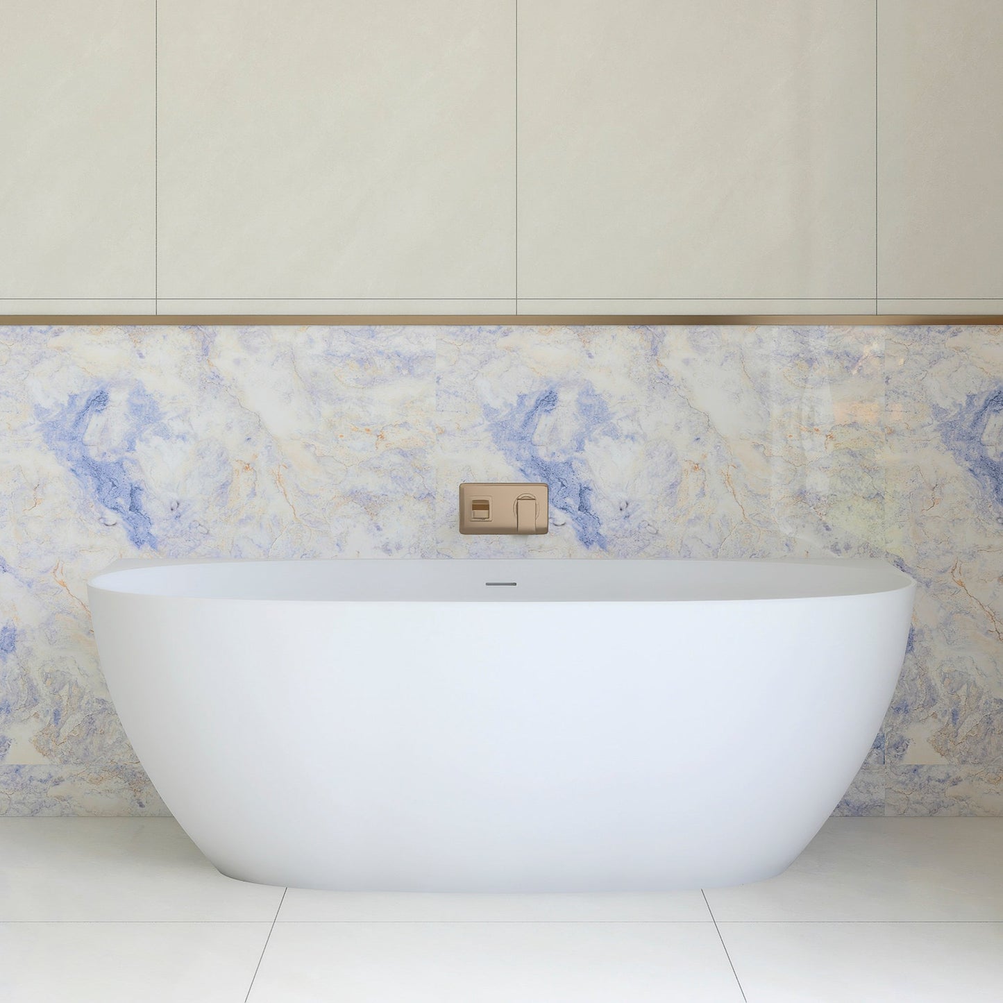Byron Egg 1700mm Back to Wall Artificial Stone Freestanding Bath, Matte White