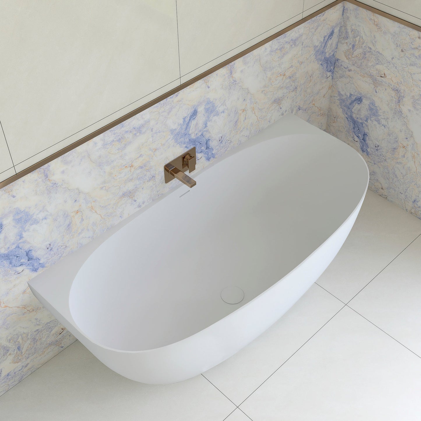 Byron Egg 1700mm Back to Wall Artificial Stone Freestanding Bath, Matte White